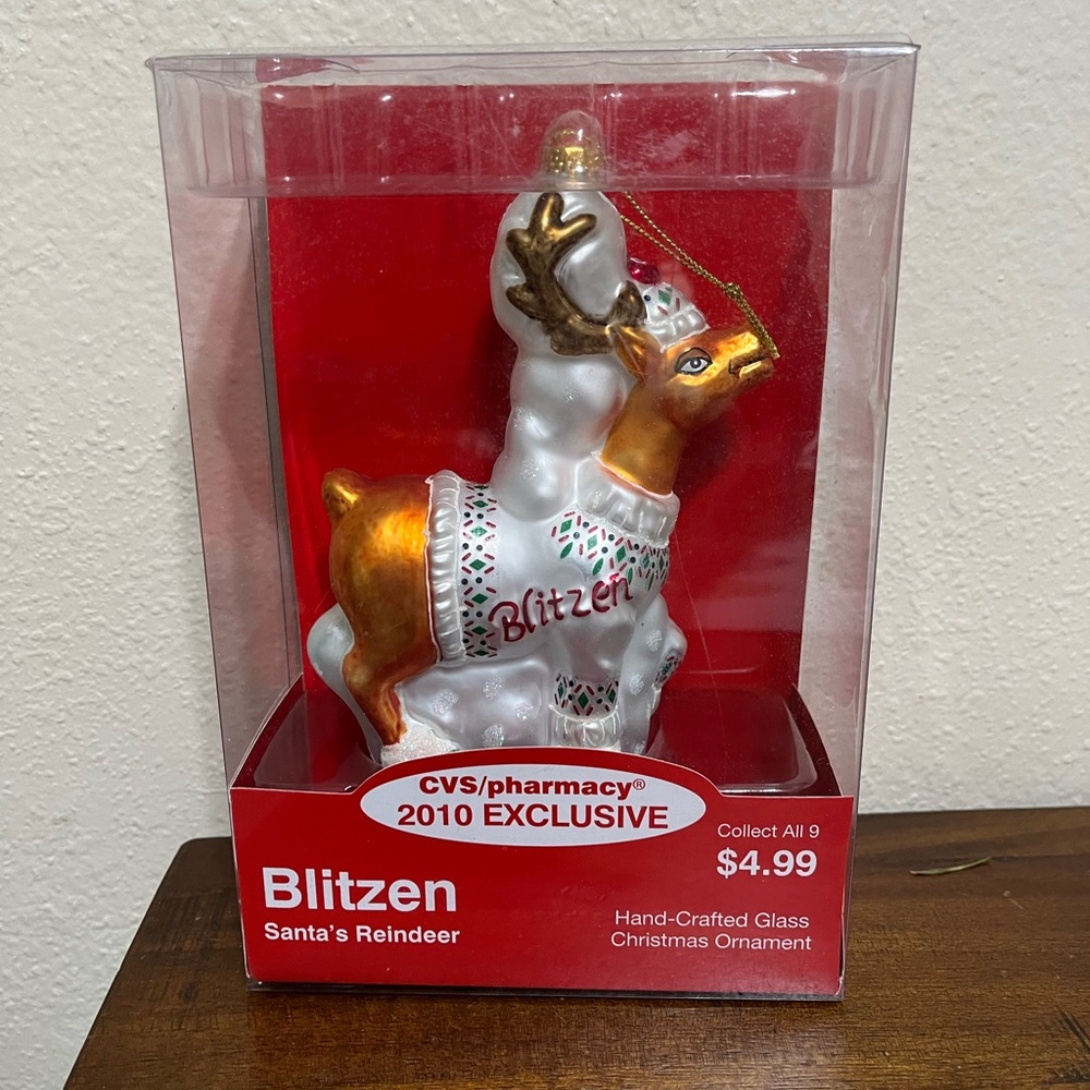 CVS 2010 Blitzen Reindeer Glass Ornament